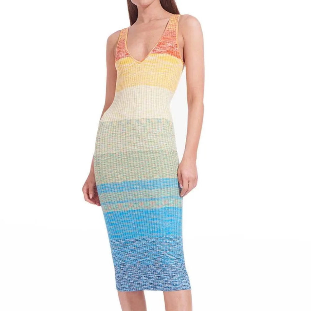 STAUD rainbow knit midi dress